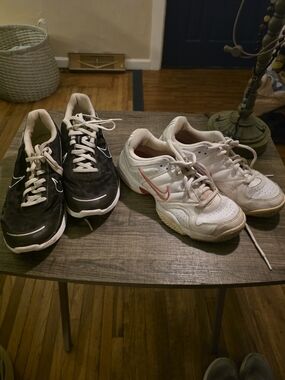 2 Pairs Nike Black and White Polka Dot & White with Hot Pink Swoosh Sneakers